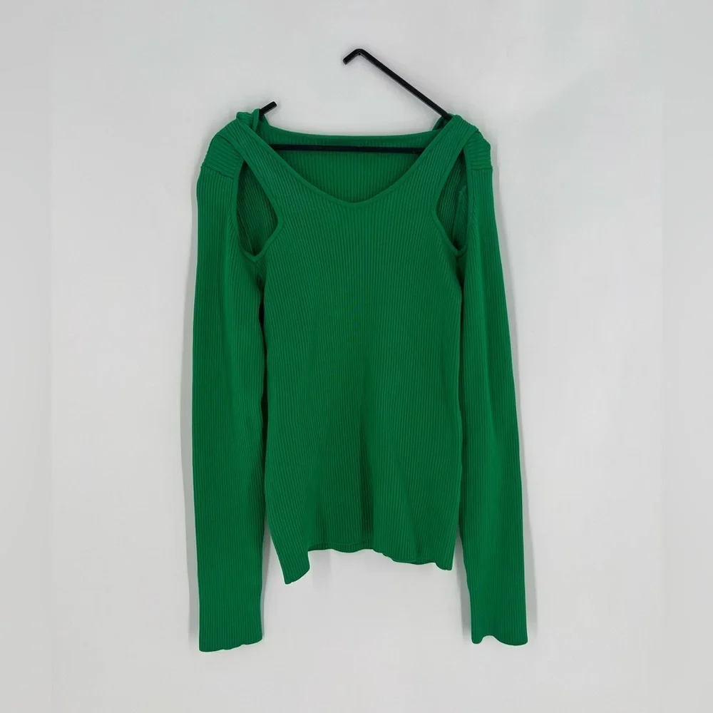 Coperni Cut Out Ribbed Knit Turtleneck Wrap Sweater In Green